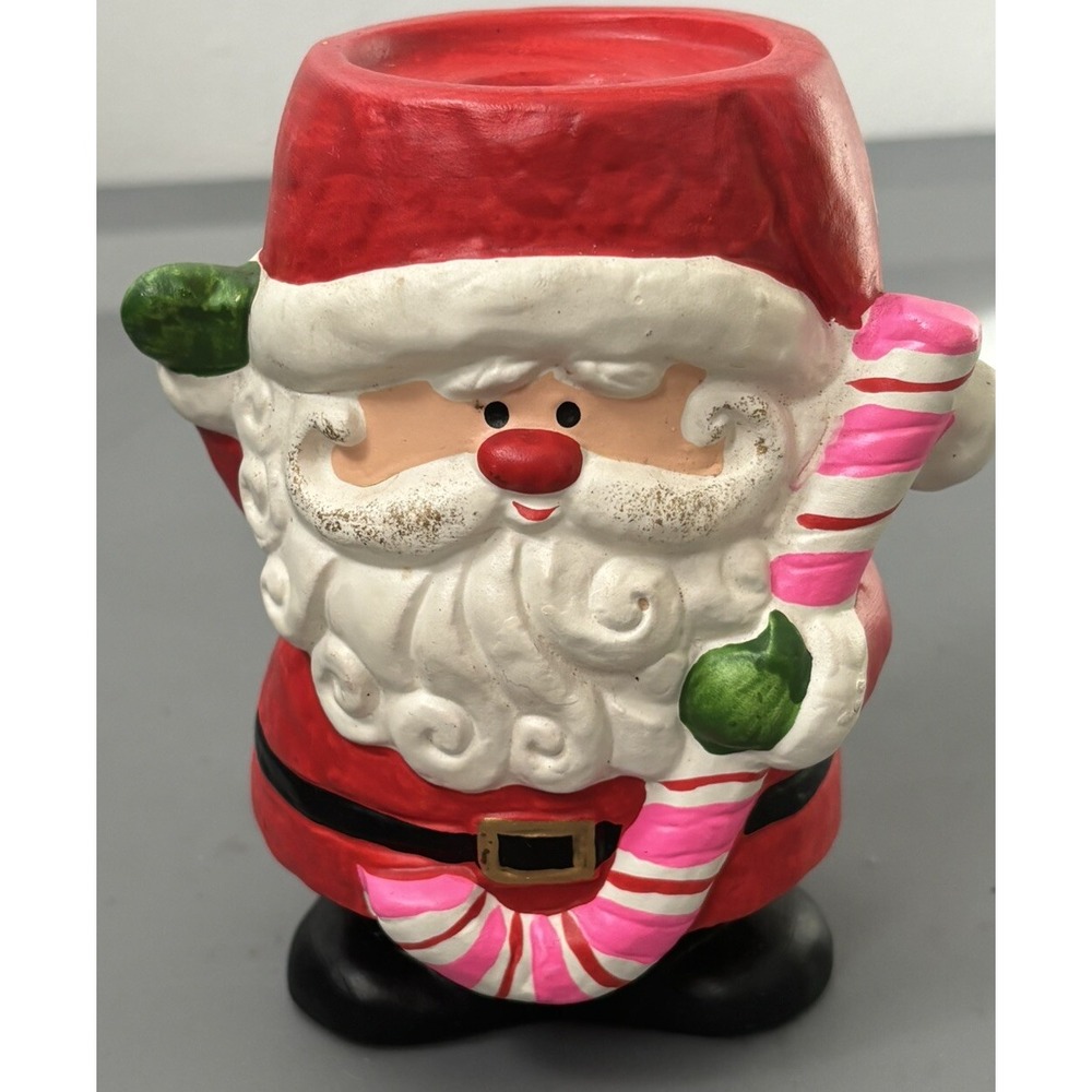 Vtg 60s Kitschy Santa Figure Holding Candycane Holds Tapered Candle 5202 Stamp - Picture 4 of 6
